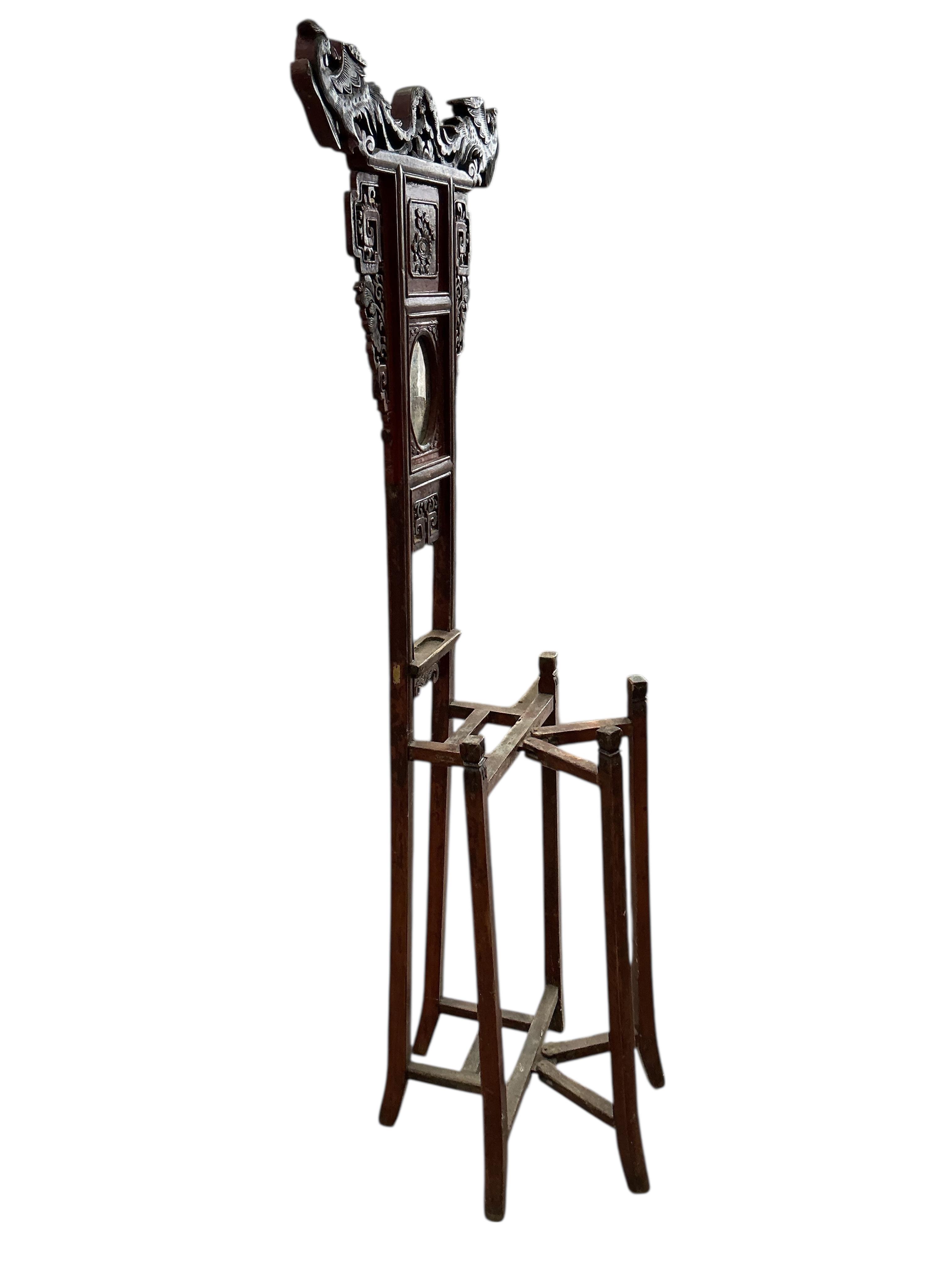 A Chinese red lacquer wash stand, width 58cm, height 154cm